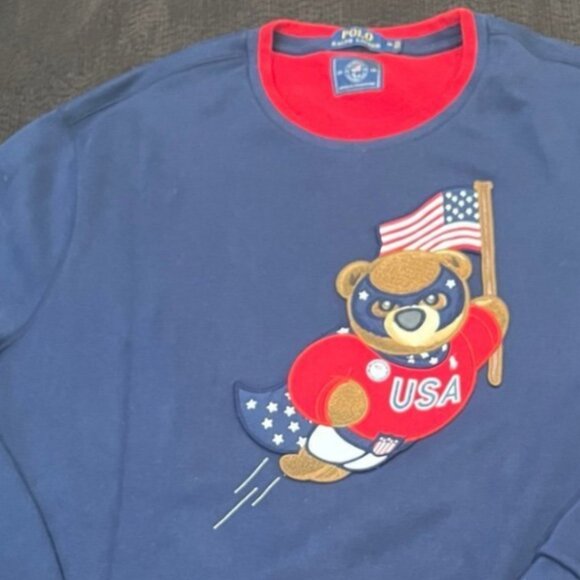 Super Rare Ralph Lauren Olympic Polo Bear 2018 Sweatshirt SZ XL Men’s - Picture 3 of 12